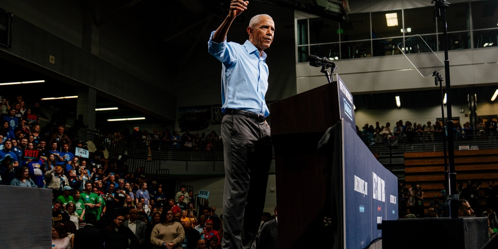 img of A Nation Divided, A Future At Stake: The Dueling Visions of Obama and Trump on the Campaign Trail